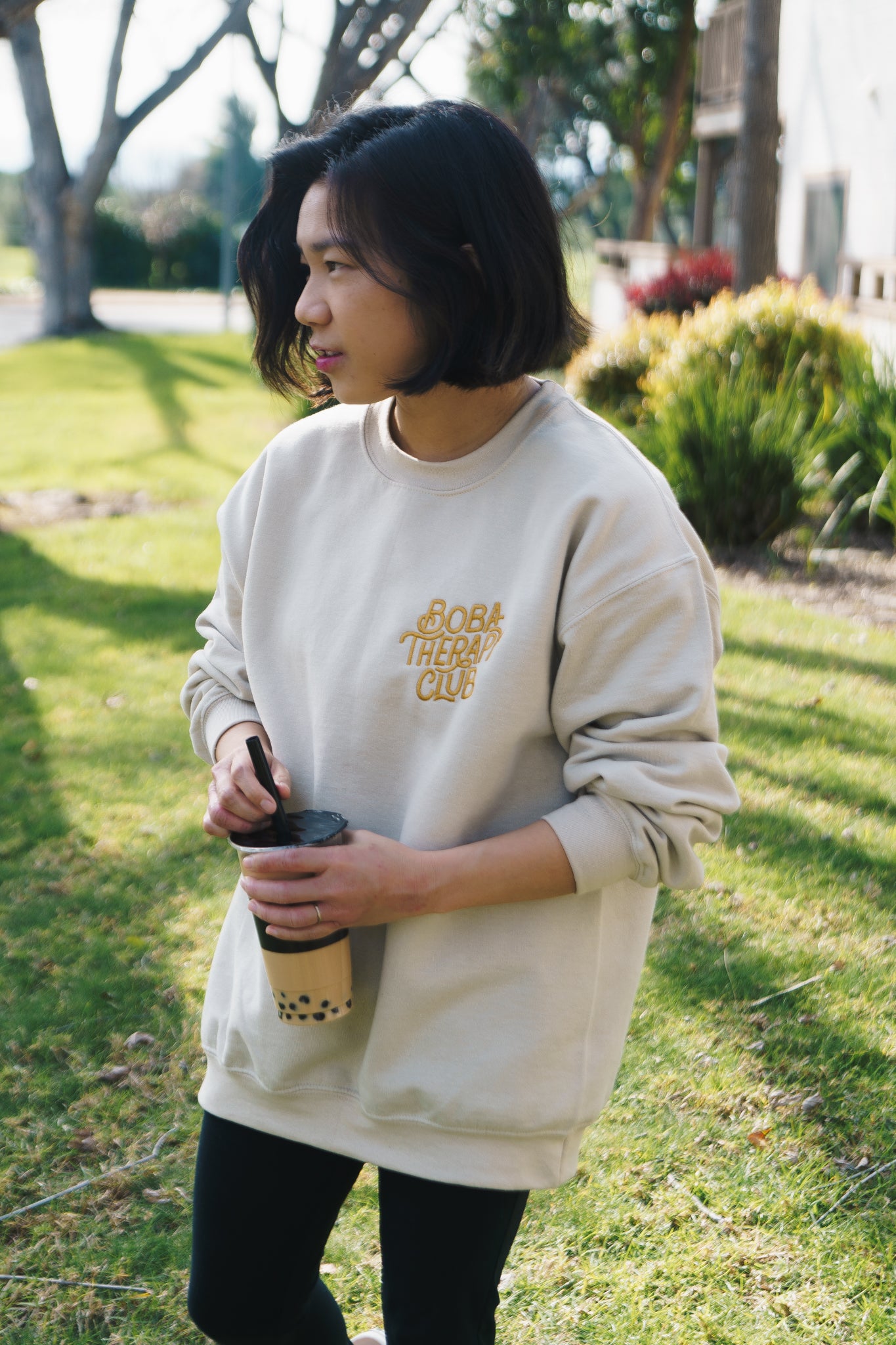 Boba Therapy Club Embroidered Crewneck (Roasted Oolong)